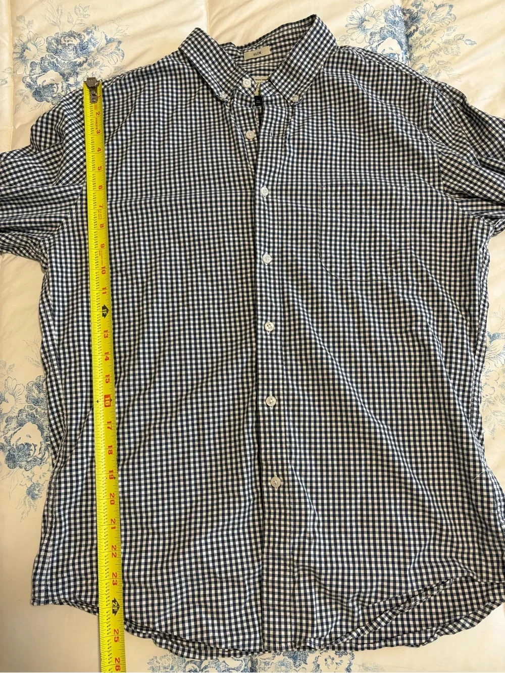 J.Crew Secret Wash Long Sleeve Shirt Mens L Slim Fit Blue White Gingham Classic